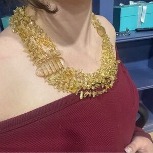 Vintage 90s Yellow Glass beads Art Chunky Choker Necklace